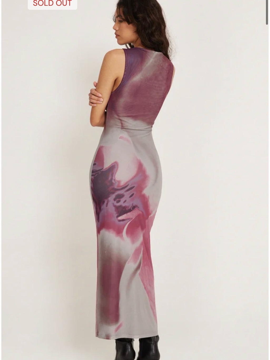 Sleeveless Maxi Dress In Gray And Burgundy — image 3 of 4
